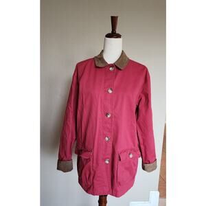 Coldwater Creek Women's Leather Trim Barn Coat Jacket SZ Large Red Buttons